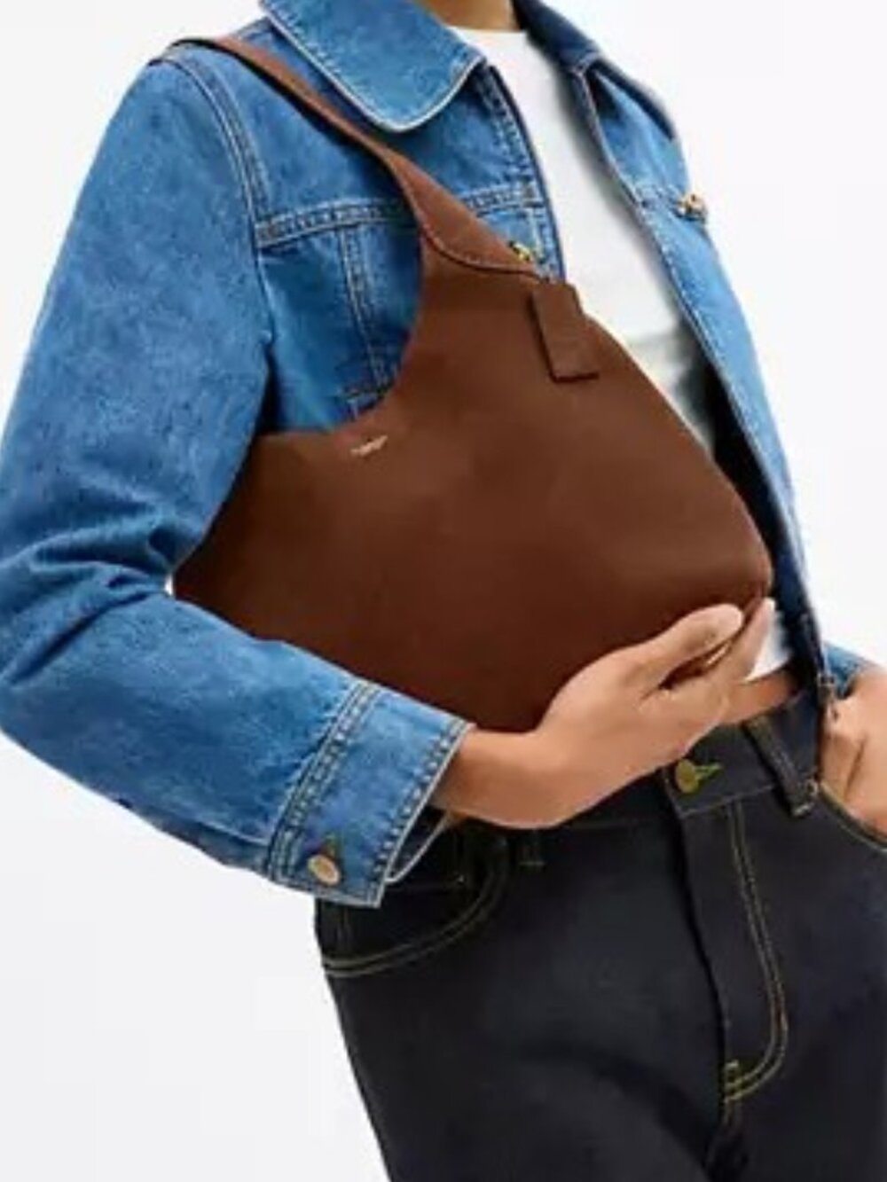 COACH BROOKLYN SHOULDER BAG 28 WARM BROWN SUEDE LEATHER HOBO MINIMALIST - Picture 5 of 16